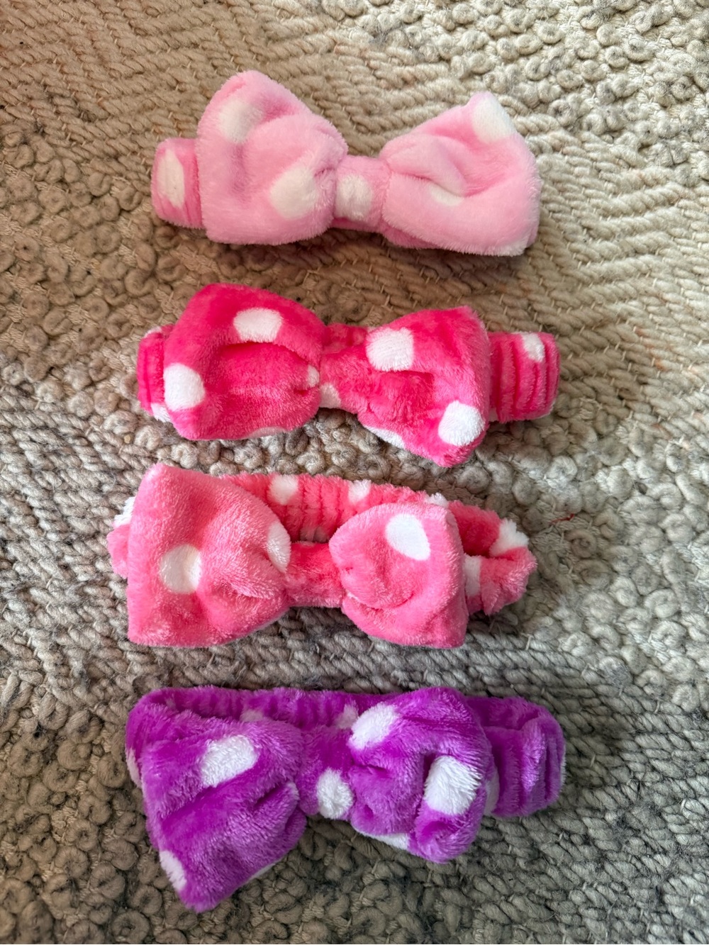 Plush Polka Dot Bow Makeup Headband - Pink, Hot Pink, Light Pink, Purple osfm
